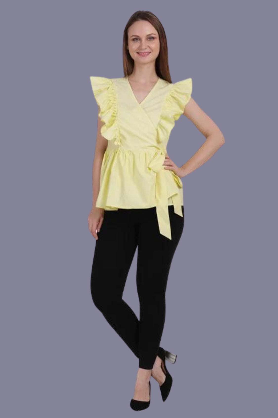 LEMON YELLOW SLEEVLESS RUFFLES TOP