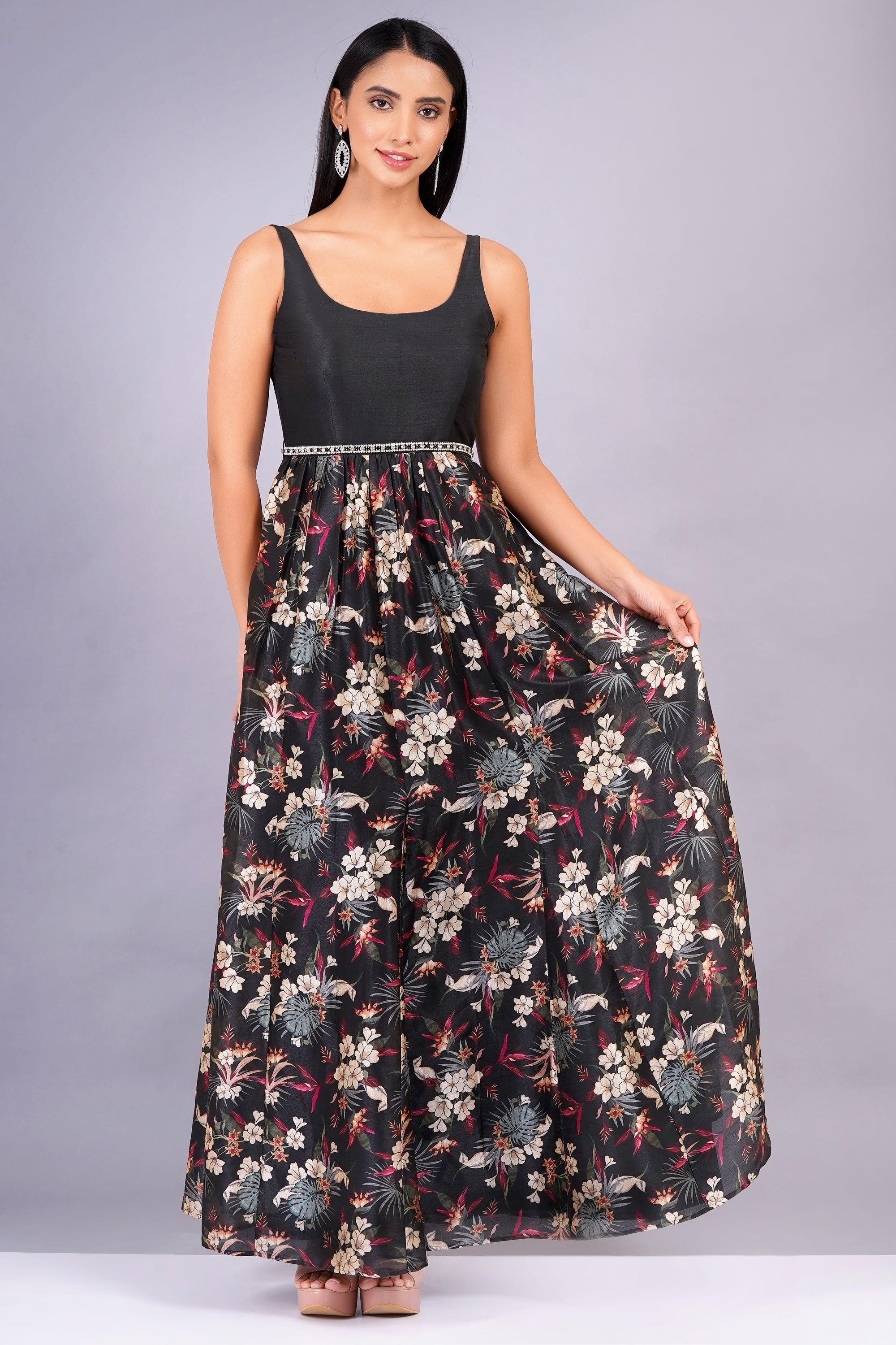 PRINTED BLACK SILK GOWN
