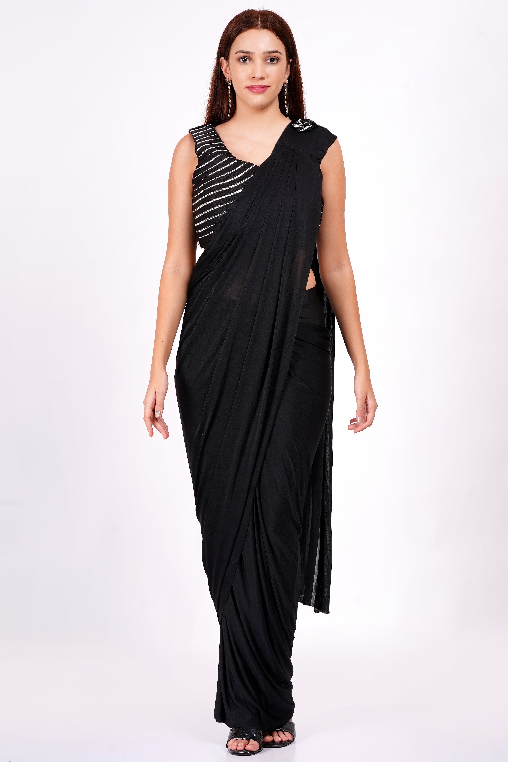 WOMEN BLACK  DRAPE SAREE