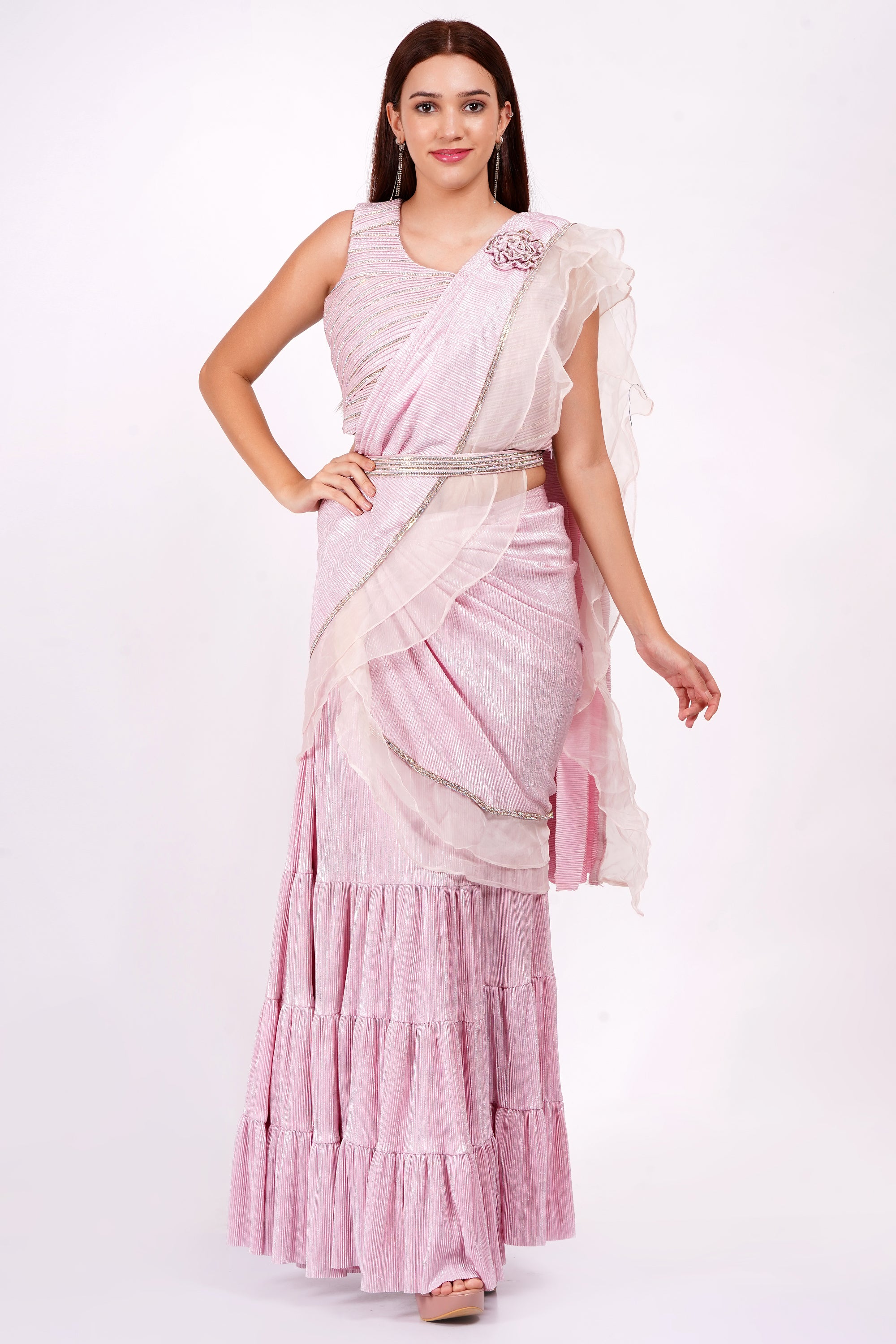 FLARED PINK DRAPE SAREE