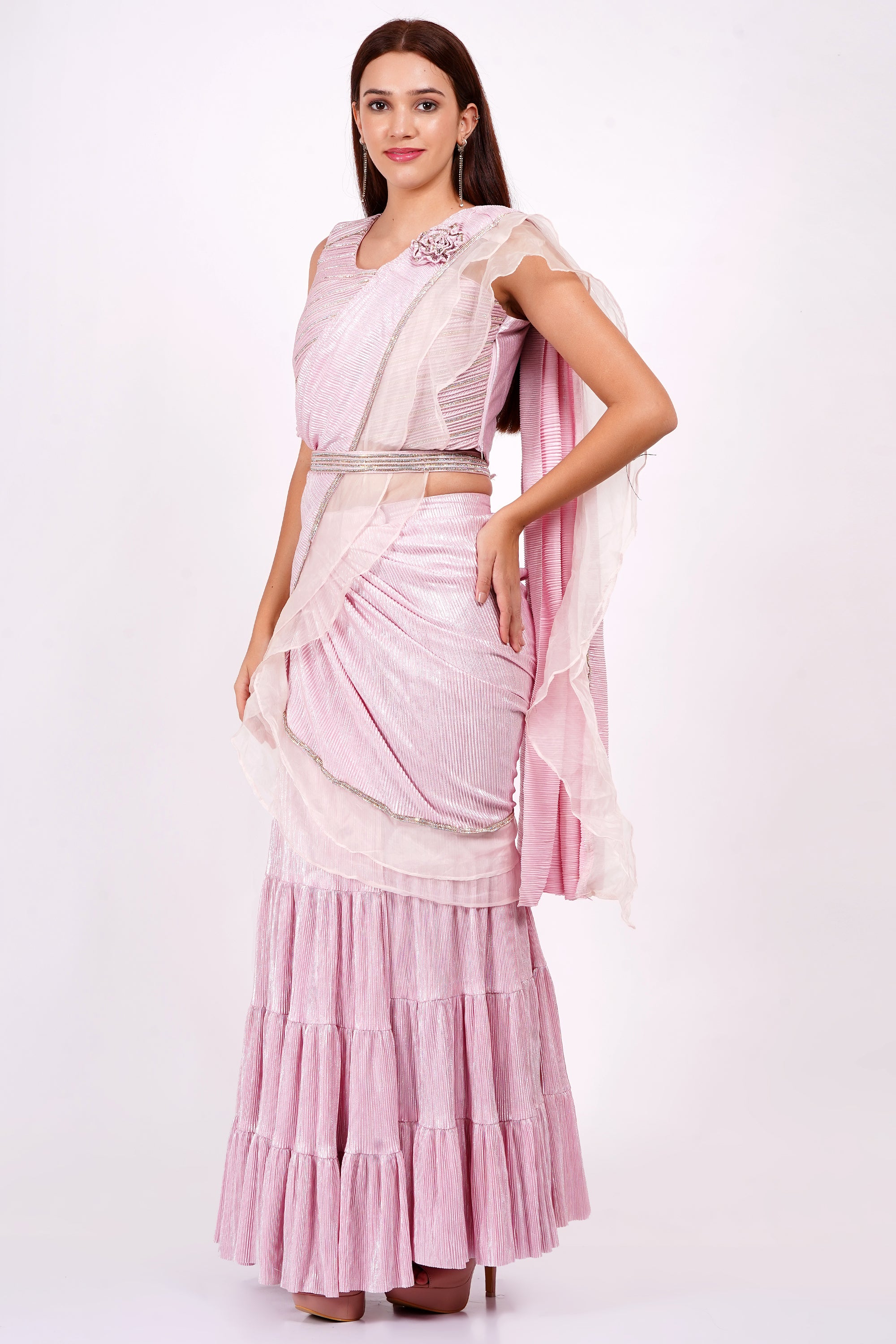 FLARED PINK DRAPE SAREE