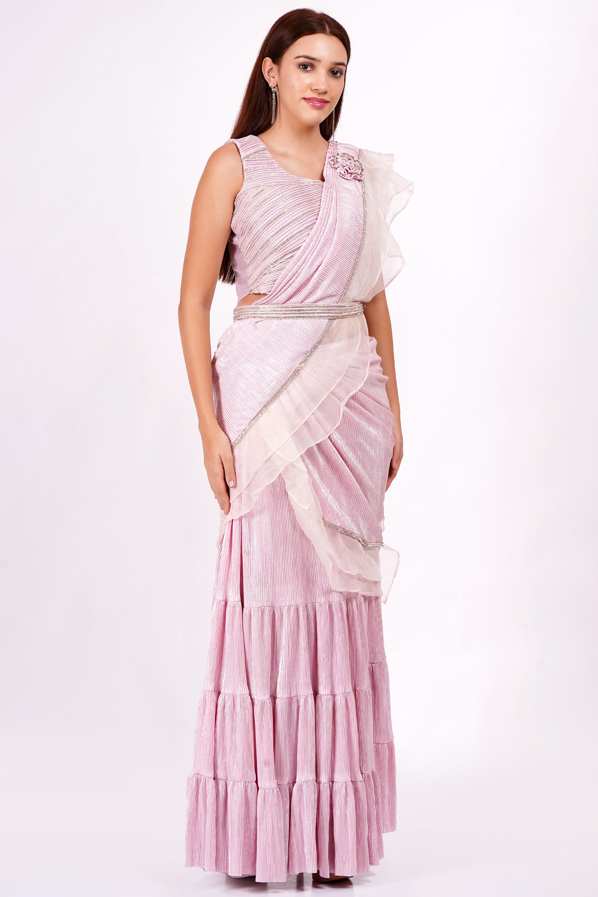 FLARED PINK DRAPE SAREE