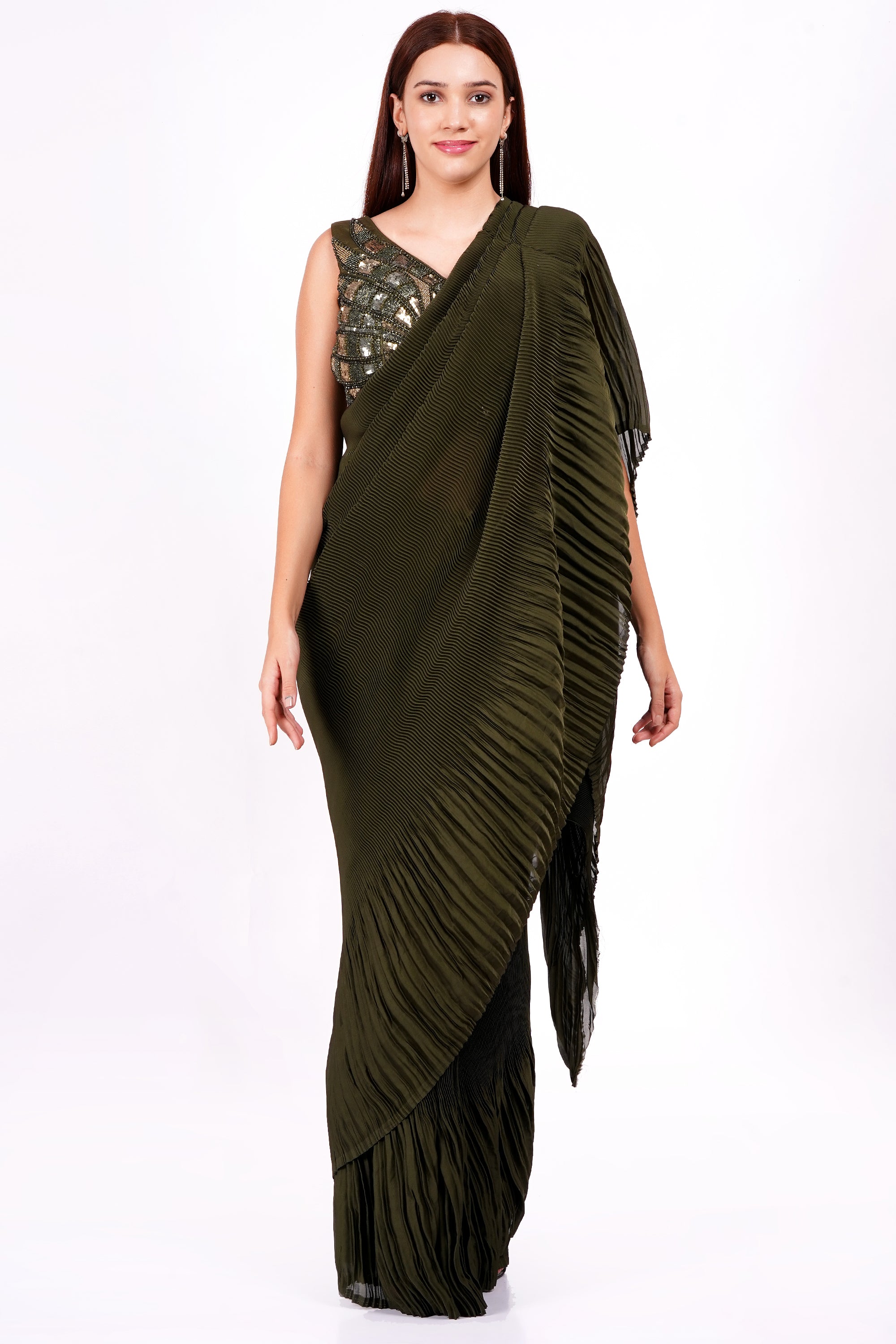 SAP GREEN DRAPE SAREE