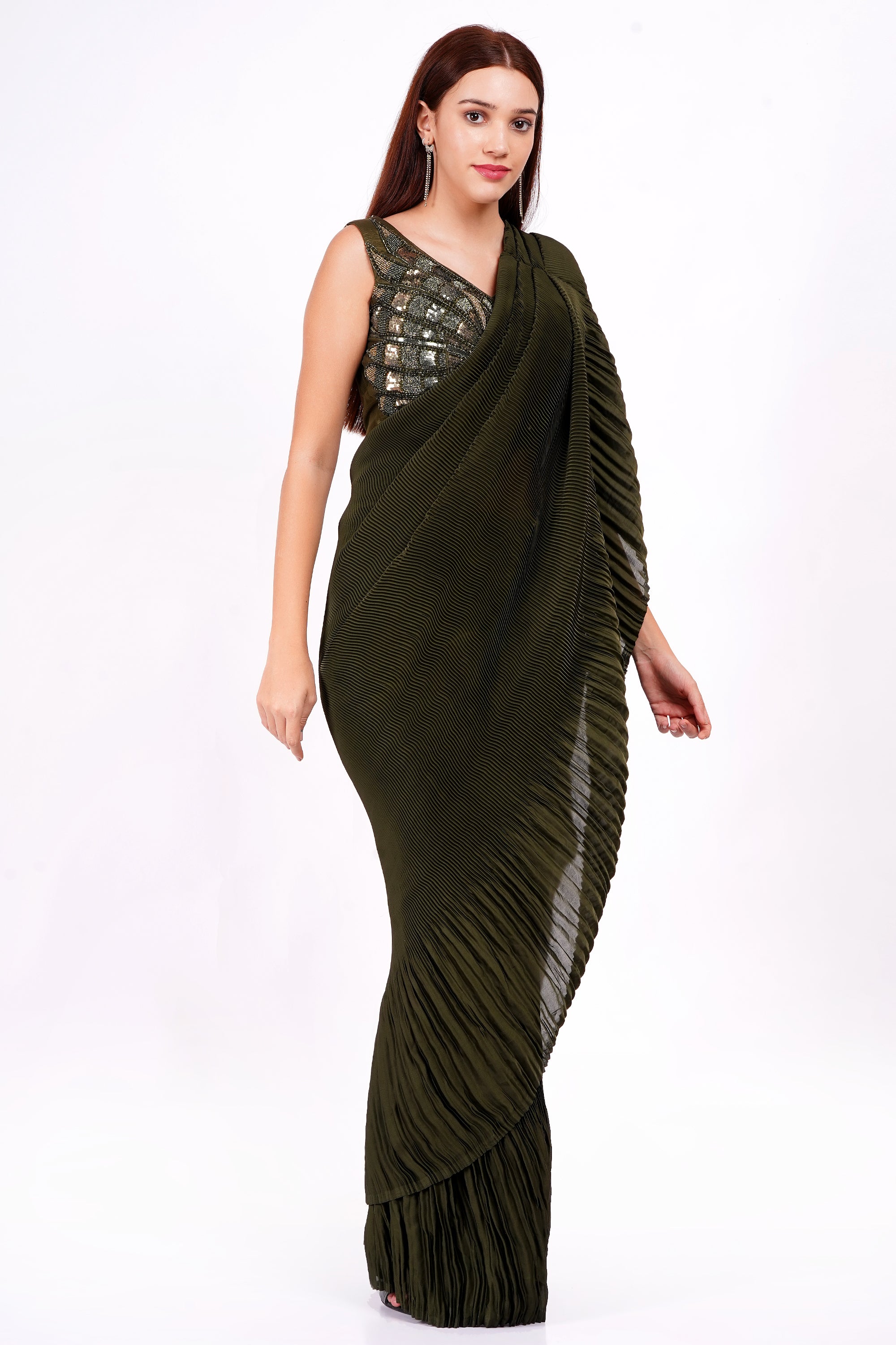 SAP GREEN DRAPE SAREE