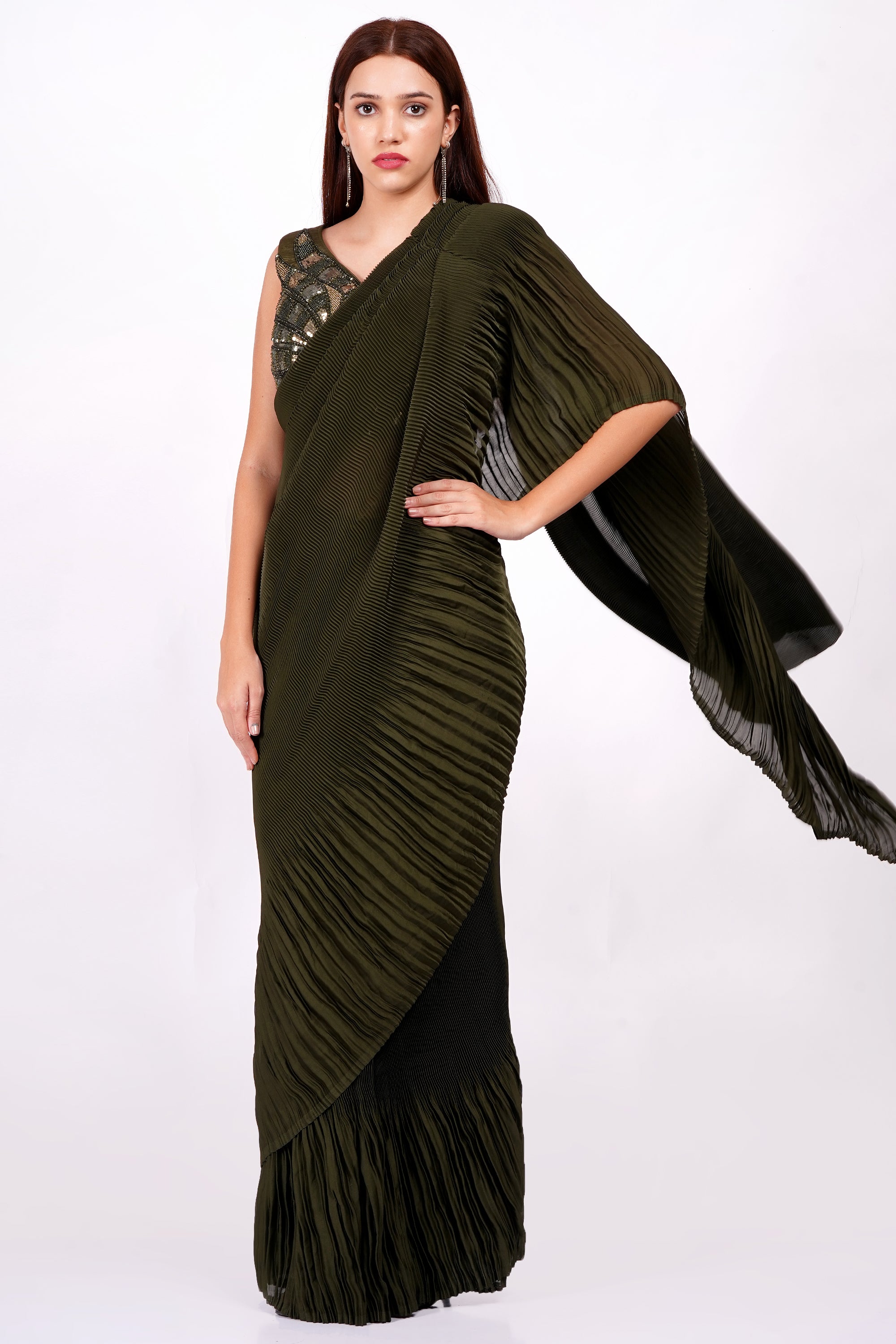 SAP GREEN DRAPE SAREE